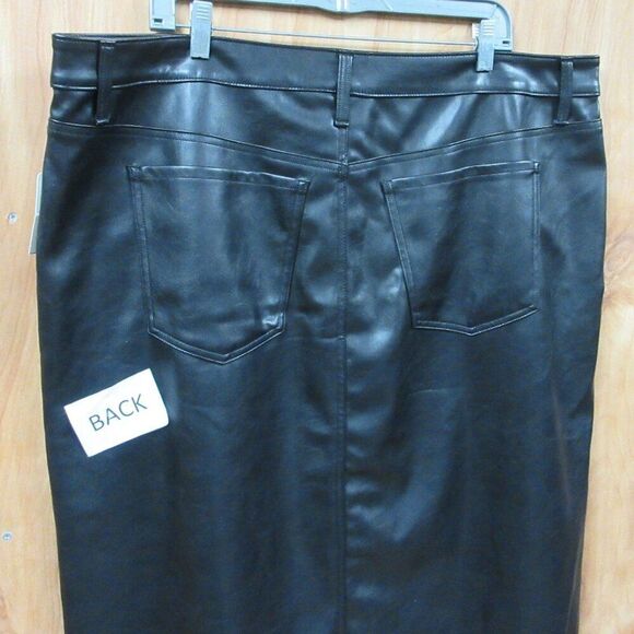 TERRA & SKY Black Faux Leather Midi Skirt Plus Size 20W High Rise Front Slit NWT - Picture 10 of 13
